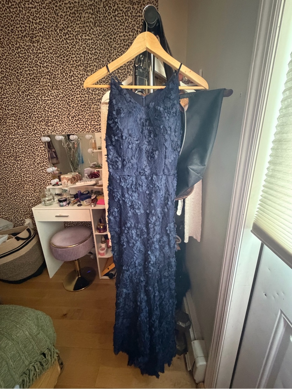 Sleeveless Navy Floral Lace Maxi Dress with V-Neck